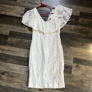 White lace V neck midi dress